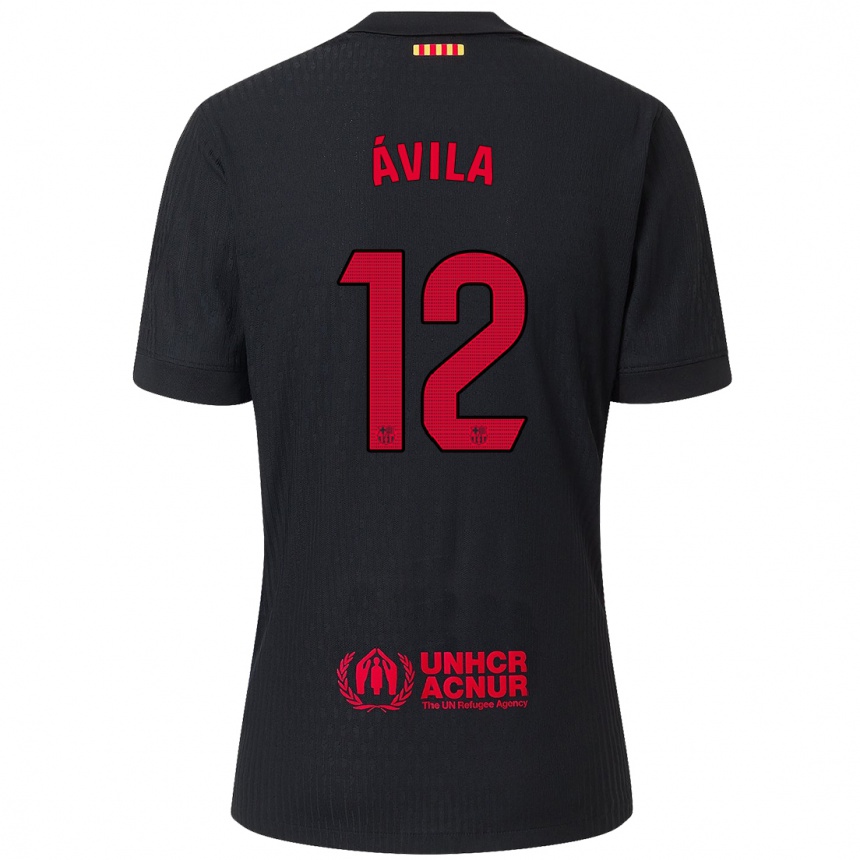 Niño Fútbol Camiseta Dani Ávila #12 Negro Rojo 2ª Equipación 2024/25