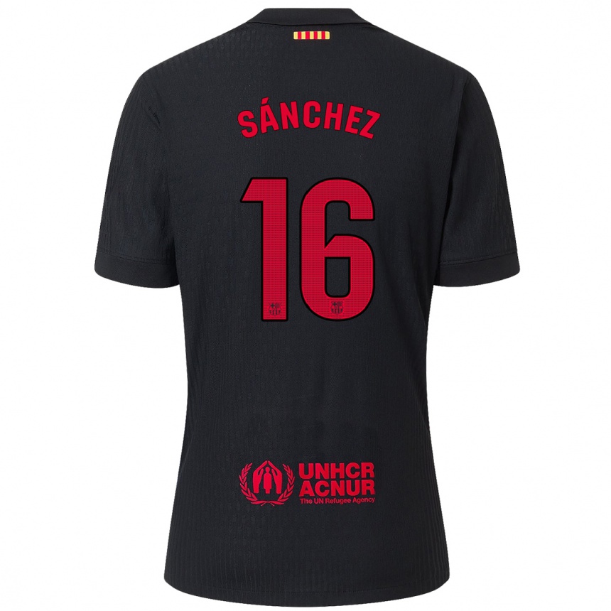 Niño Fútbol Camiseta Edu Sánchez #16 Negro Rojo 2ª Equipación 2024/25