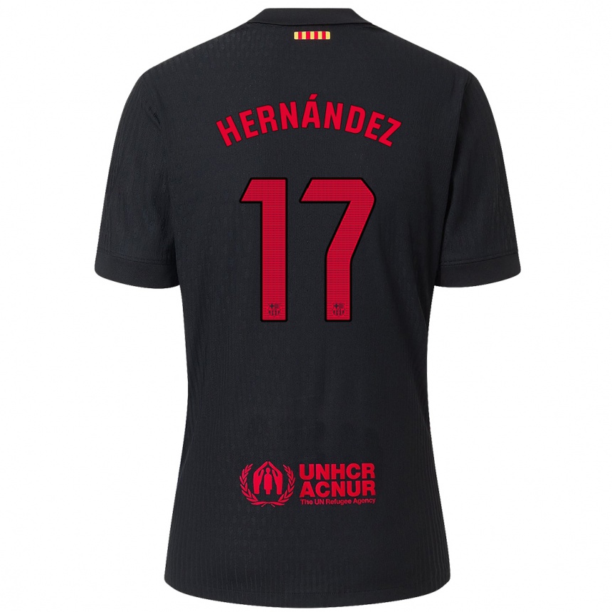 Niño Fútbol Camiseta Juan Hernández #17 Negro Rojo 2ª Equipación 2024/25