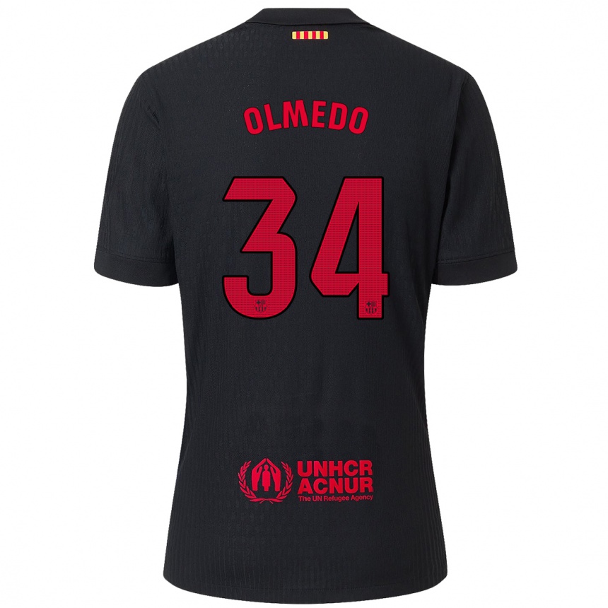 Niño Fútbol Camiseta Alexis Olmedo #34 Negro Rojo 2ª Equipación 2024/25