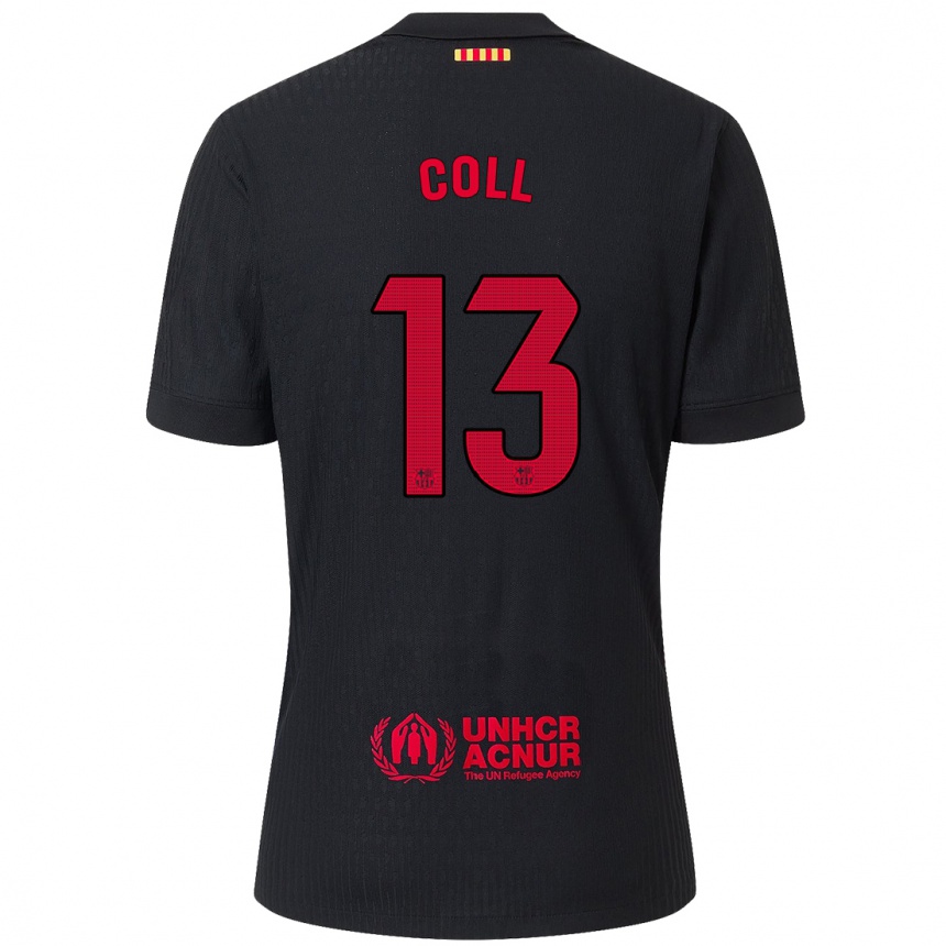 Niño Fútbol Camiseta Cata Coll #13 Negro Rojo 2ª Equipación 2024/25