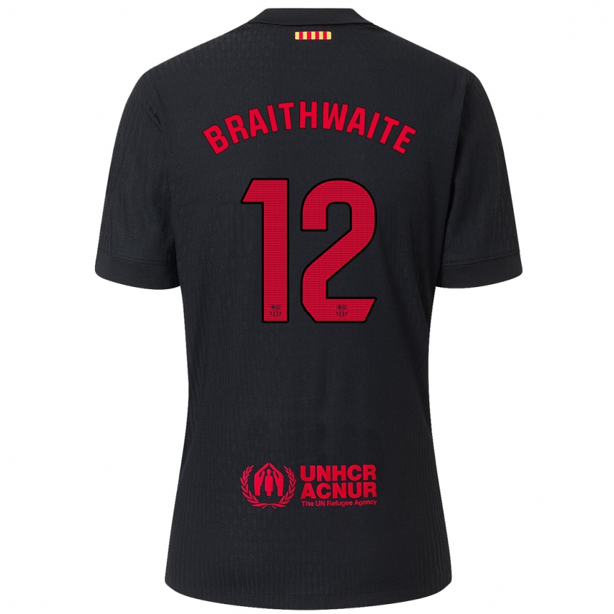 Niño Fútbol Camiseta Martin Braithwaite #12 Negro Rojo 2ª Equipación 2024/25