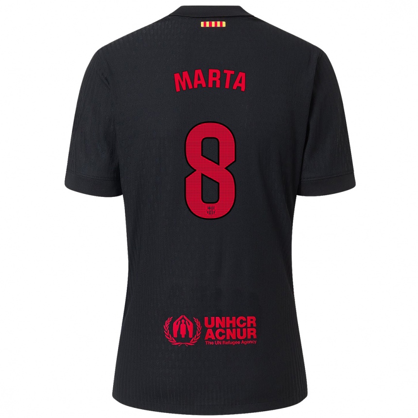 Niño Fútbol Camiseta Marta Torrejon #8 Negro Rojo 2ª Equipación 2024/25