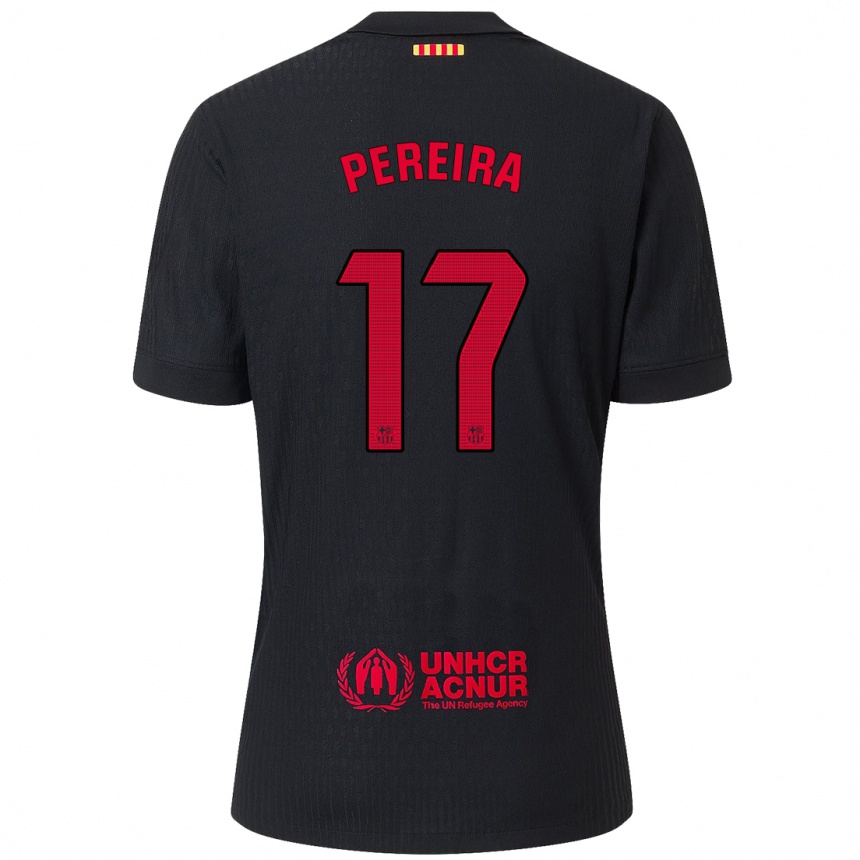 Niño Fútbol Camiseta Andrea Pereira #17 Negro Rojo 2ª Equipación 2024/25