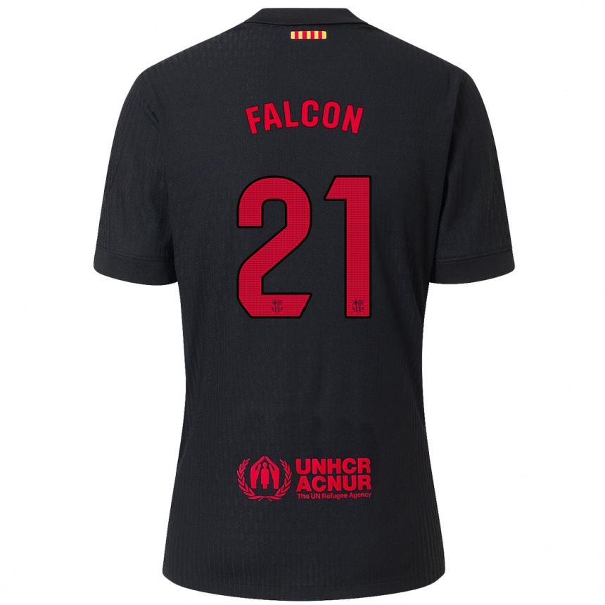 Niño Fútbol Camiseta Andrea Falcon #21 Negro Rojo 2ª Equipación 2024/25