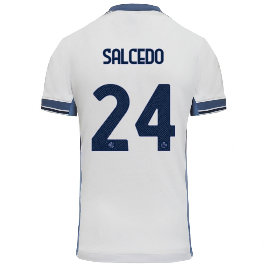 Niño Fútbol Camiseta Eddie Salcedo #24 Blanco Gris 2ª Equipación 2024/25