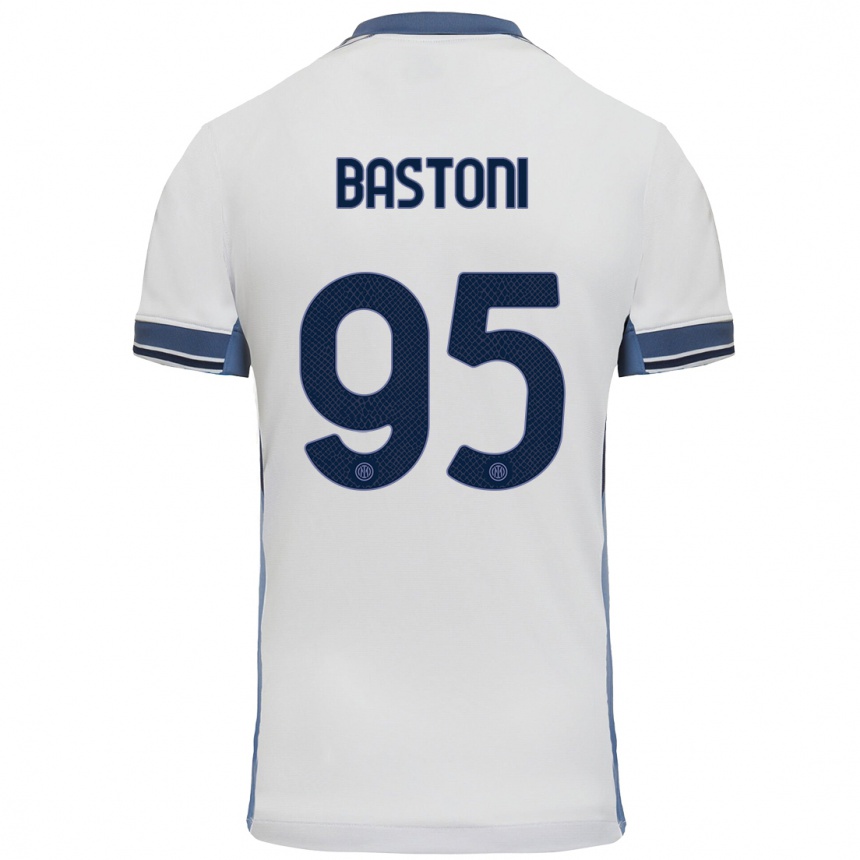 Niño Fútbol Camiseta Alessandro Bastoni #95 Blanco Gris 2ª Equipación 2024/25