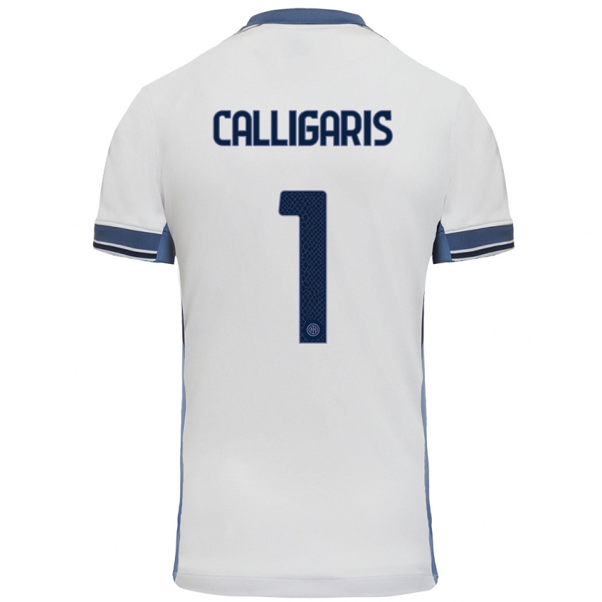 Niño Fútbol Camiseta Alessandro Calligaris #1 Blanco Gris 2ª Equipación 2024/25