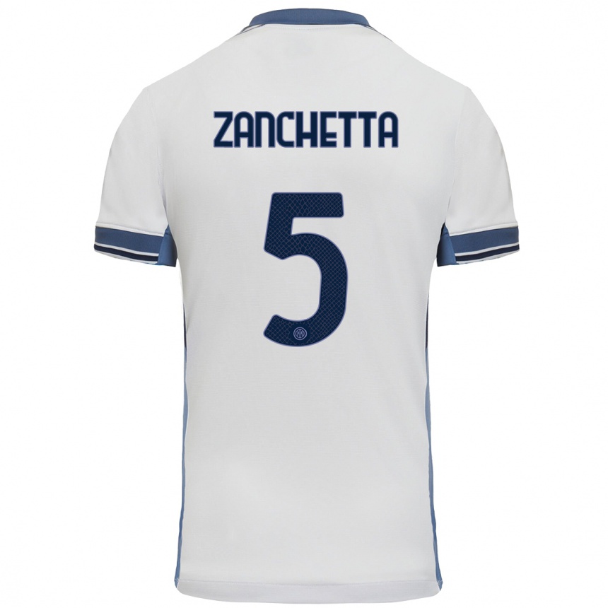 Niño Fútbol Camiseta Mattia Zanchetta #5 Blanco Gris 2ª Equipación 2024/25