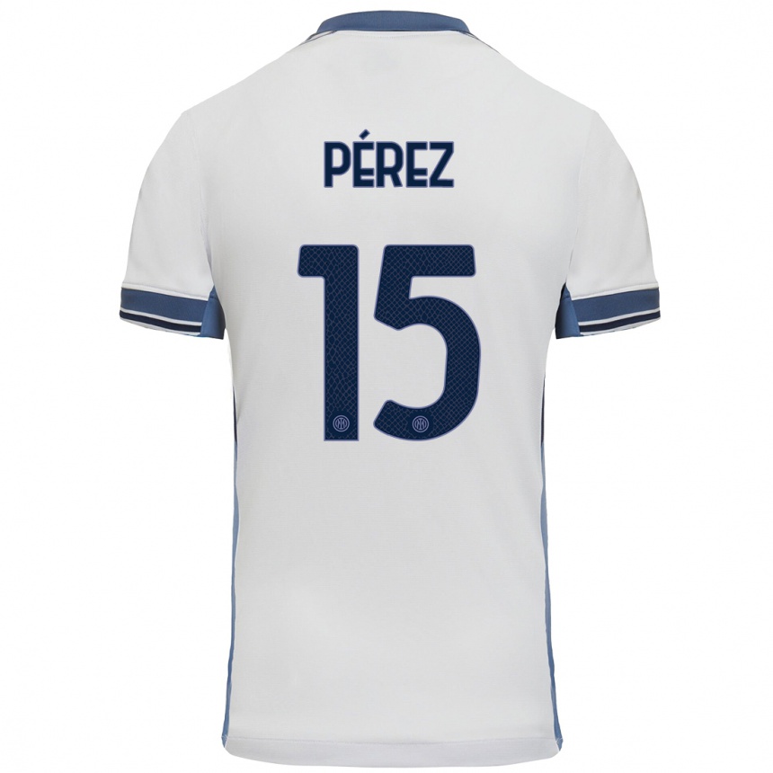 Niño Fútbol Camiseta Álex Pérez #15 Blanco Gris 2ª Equipación 2024/25