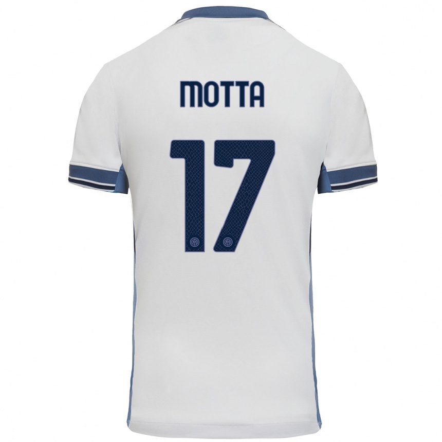 Niño Fútbol Camiseta Matteo Motta #17 Blanco Gris 2ª Equipación 2024/25