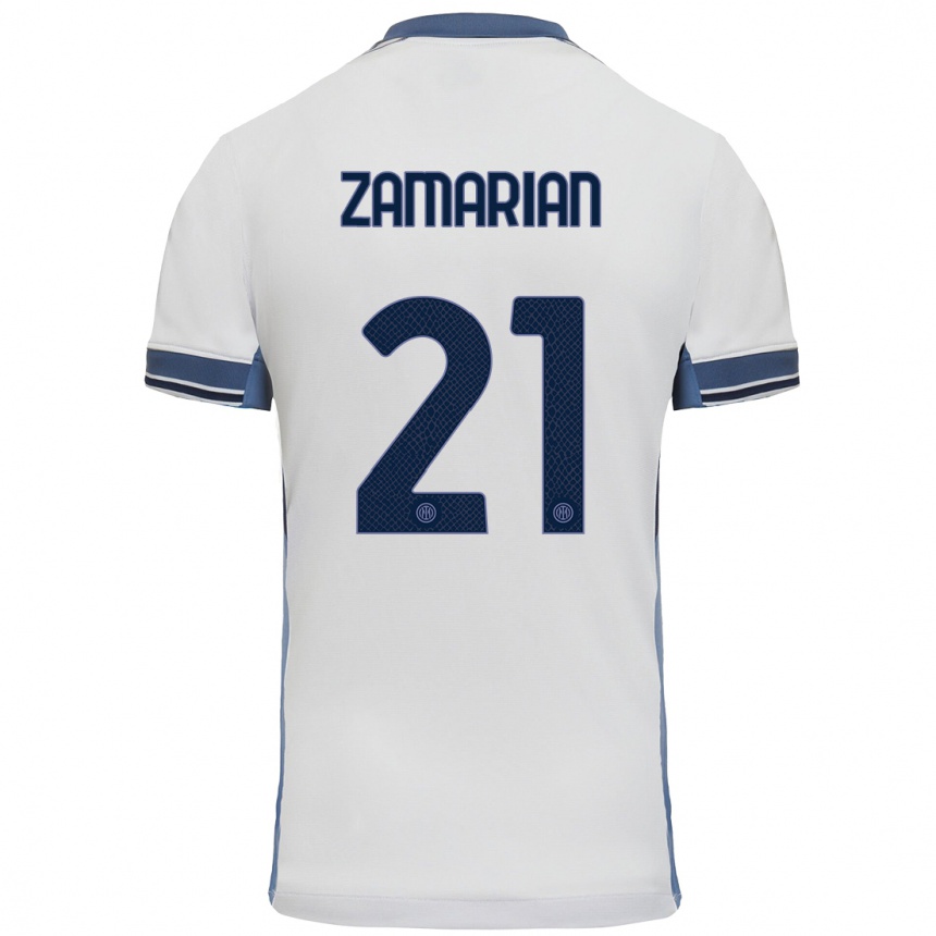 Niño Fútbol Camiseta Matteo Zamarian #21 Blanco Gris 2ª Equipación 2024/25