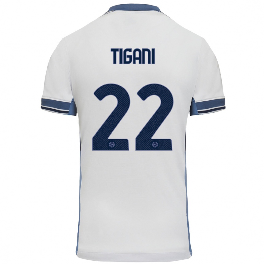 Niño Fútbol Camiseta Edoardo Tigani #22 Blanco Gris 2ª Equipación 2024/25