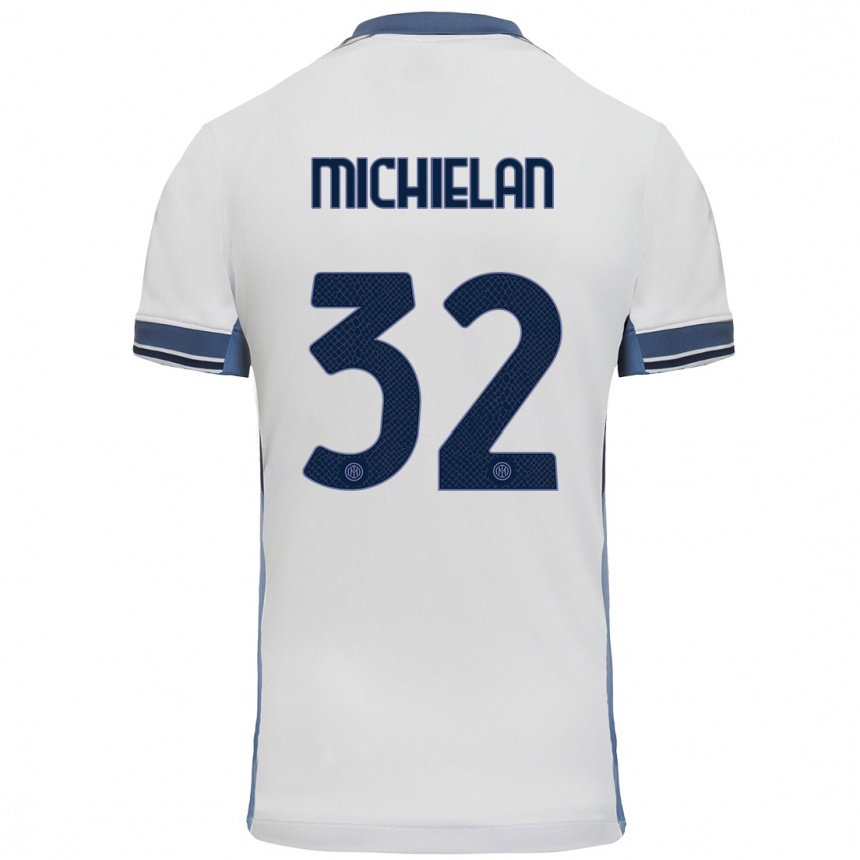 Niño Fútbol Camiseta Mattia Michielan #32 Blanco Gris 2ª Equipación 2024/25