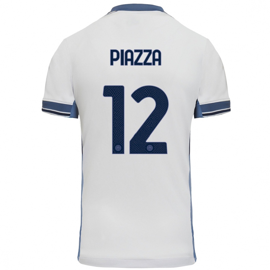 Niño Fútbol Camiseta Alessia Piazza #12 Blanco Gris 2ª Equipación 2024/25