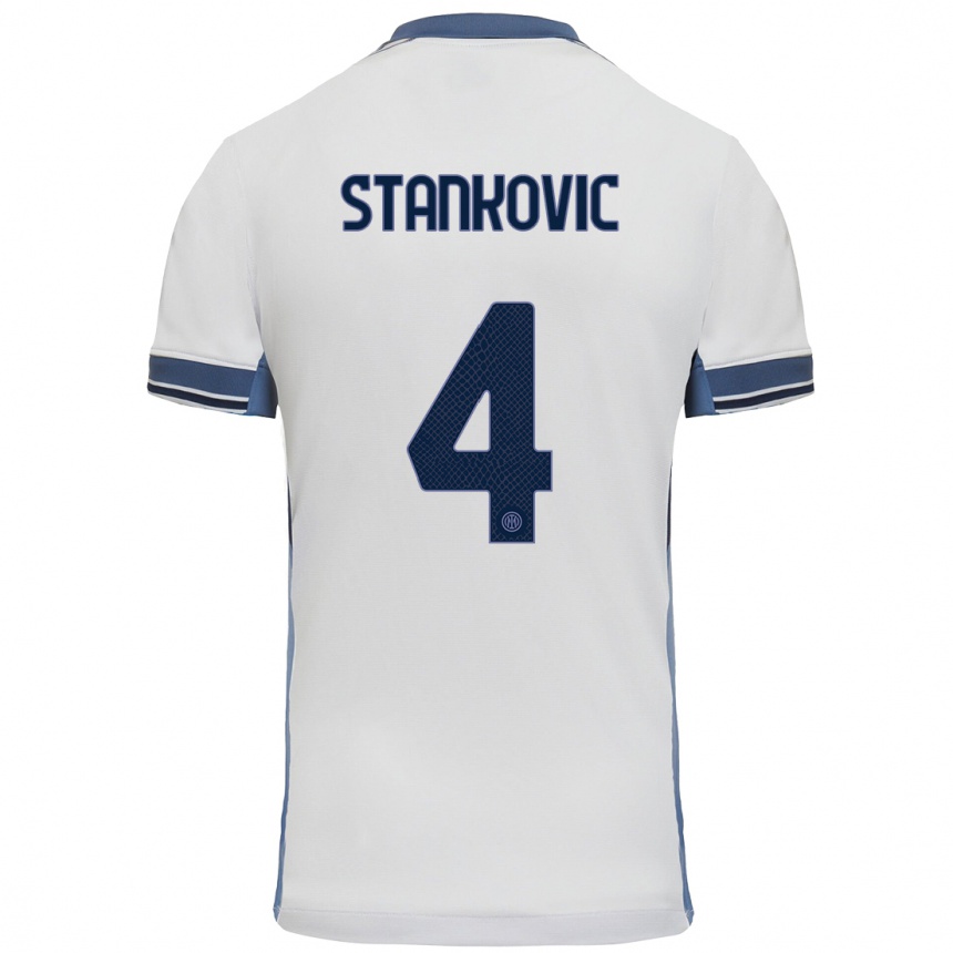 Niño Fútbol Camiseta Aleksandar Stankovic #4 Blanco Gris 2ª Equipación 2024/25