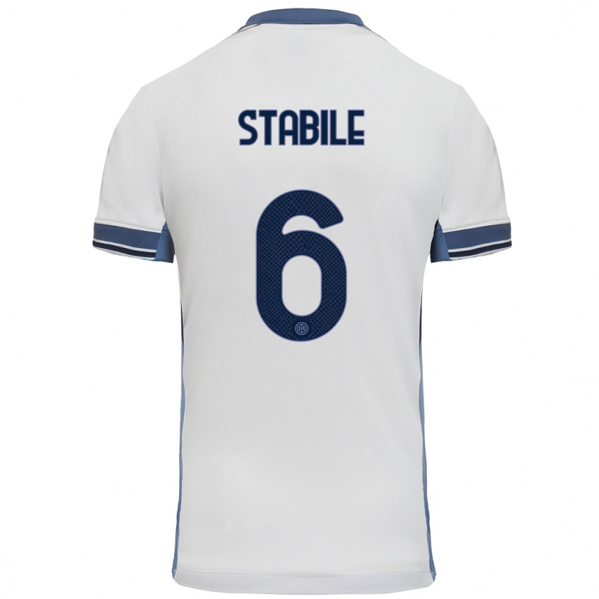 Niño Fútbol Camiseta Giacomo Stabile #6 Blanco Gris 2ª Equipación 2024/25