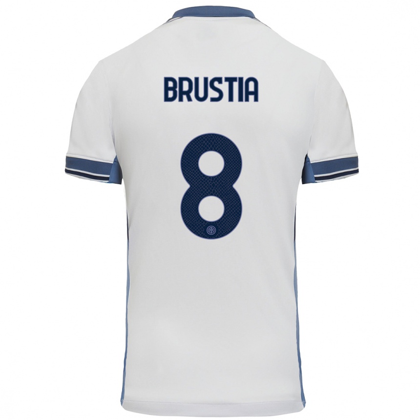 Niño Fútbol Camiseta Martina Brustia #8 Blanco Gris 2ª Equipación 2024/25