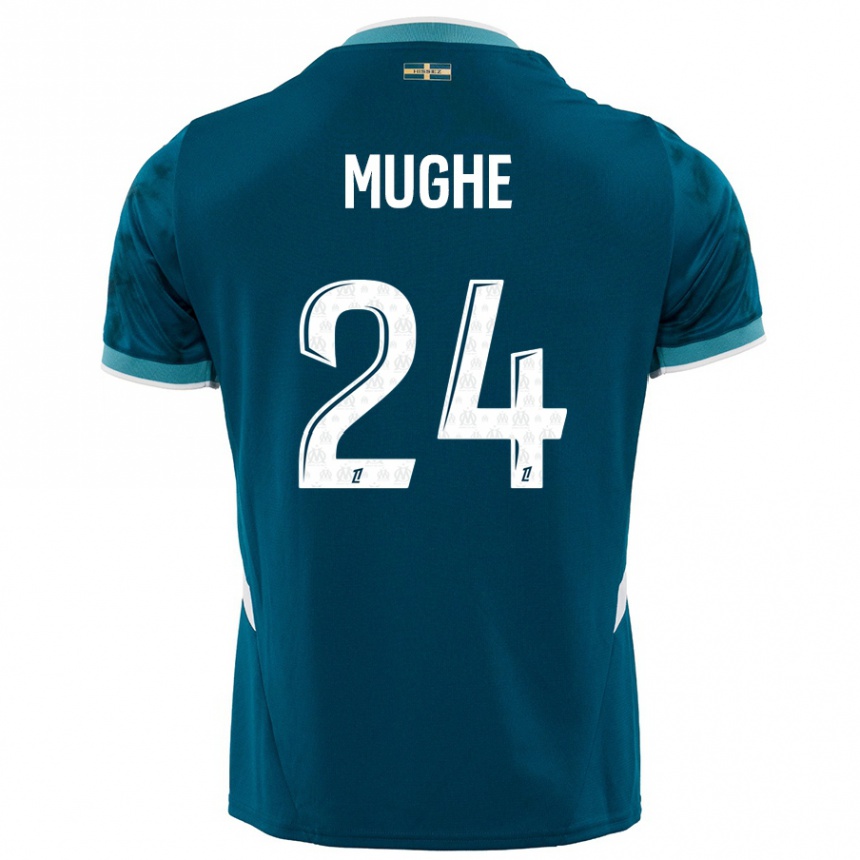 Niño Fútbol Camiseta François Mughe #24 Azul Turquesa 2ª Equipación 2024/25