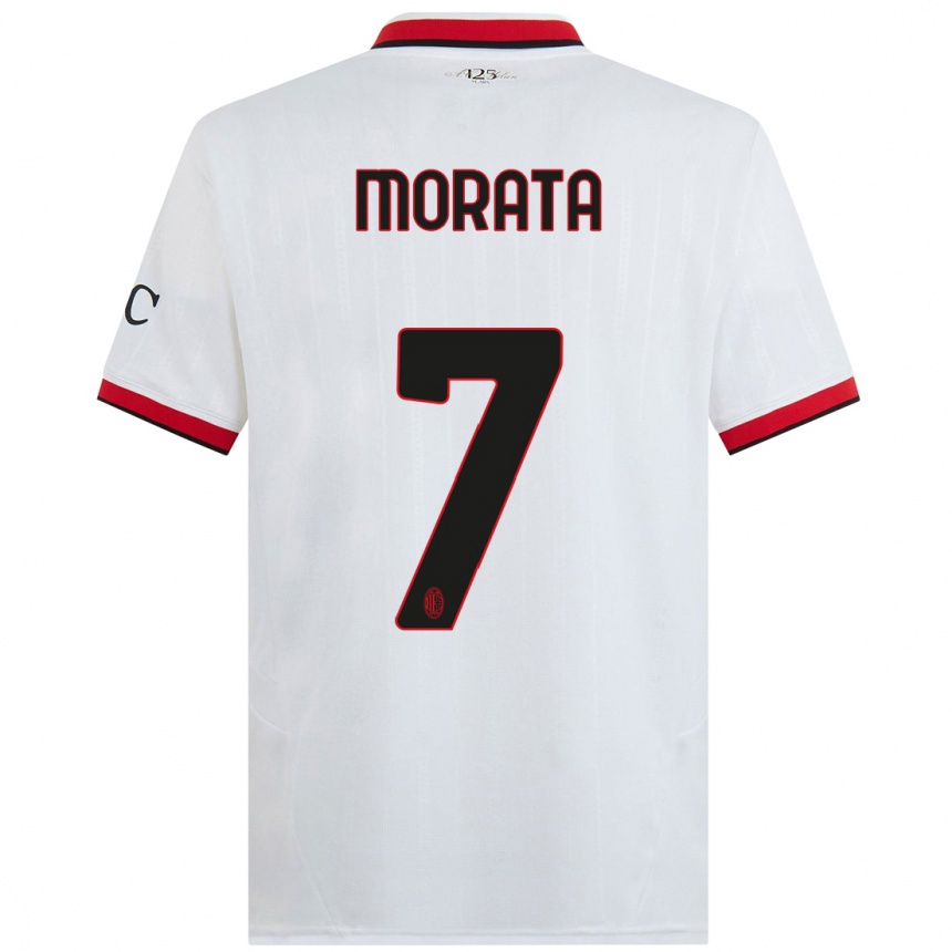 Niño Fútbol Camiseta Alvaro Morata #7 Blanco Negro Rojo 2ª Equipación 2024/25