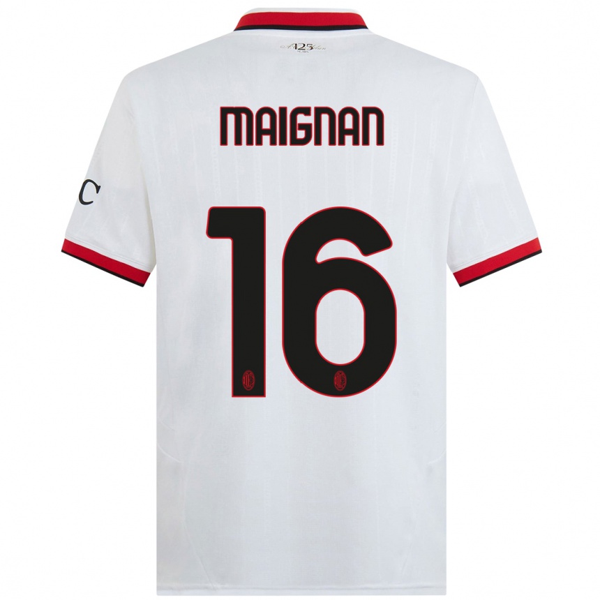 Niño Fútbol Camiseta Mike Maignan #16 Blanco Negro Rojo 2ª Equipación 2024/25