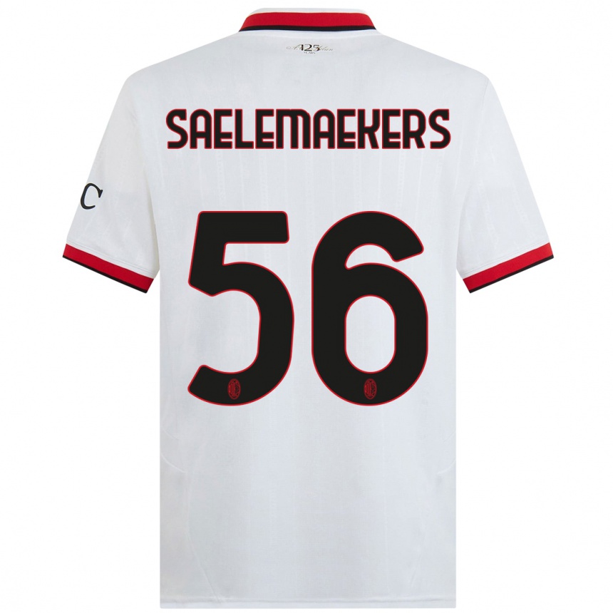 Niño Fútbol Camiseta Alexis Saelemaekers #56 Blanco Negro Rojo 2ª Equipación 2024/25