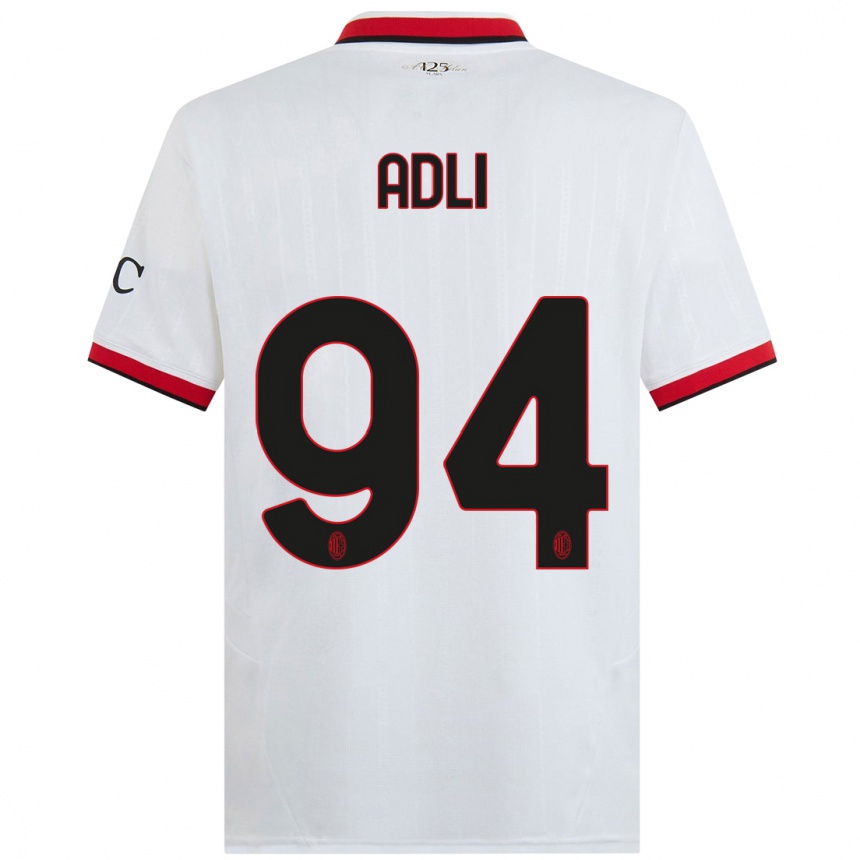 Niño Fútbol Camiseta Yacine Adli #94 Blanco Negro Rojo 2ª Equipación 2024/25