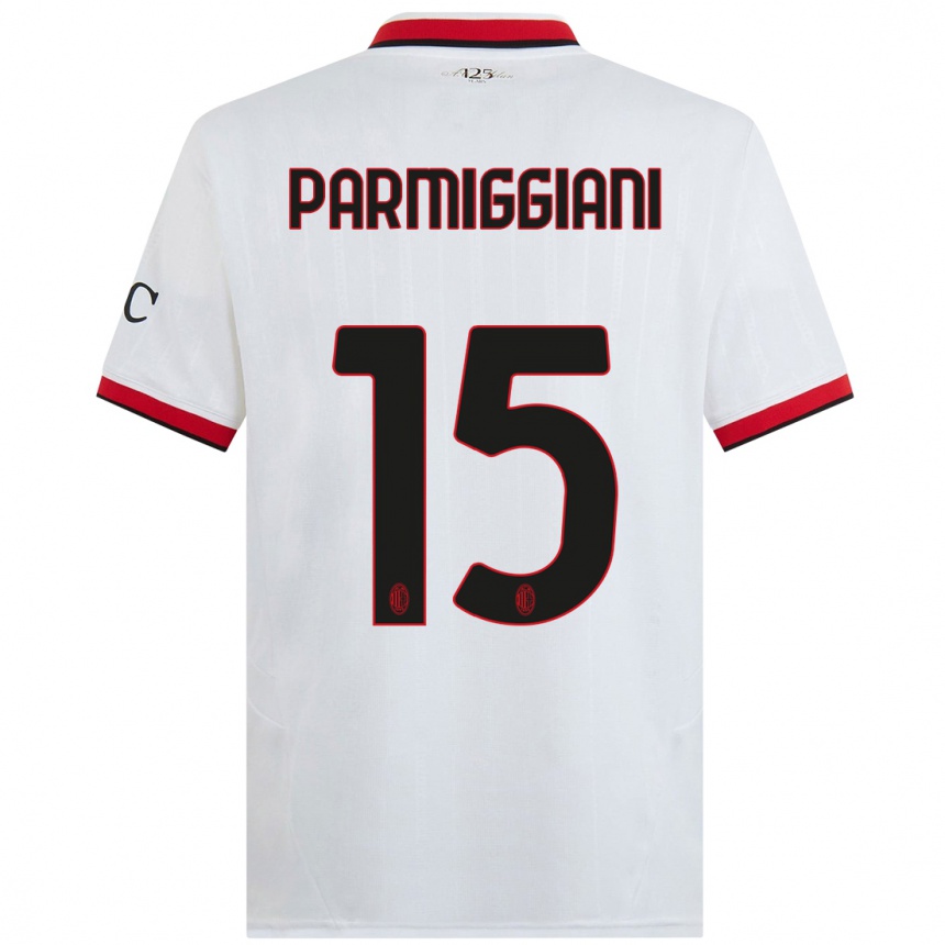 Niño Fútbol Camiseta Pietro Parmiggiani #15 Blanco Negro Rojo 2ª Equipación 2024/25