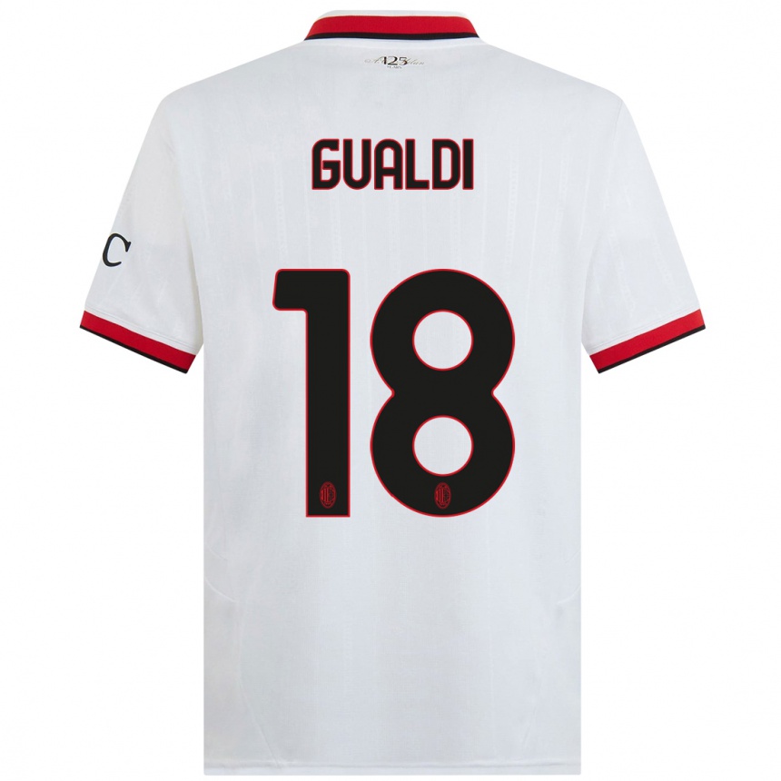 Niño Fútbol Camiseta Andrea Gualdi #18 Blanco Negro Rojo 2ª Equipación 2024/25