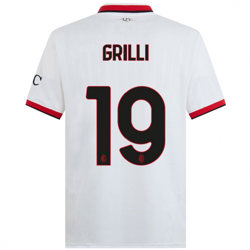 Niño Fútbol Camiseta Lorenzo Grilli #19 Blanco Negro Rojo 2ª Equipación 2024/25