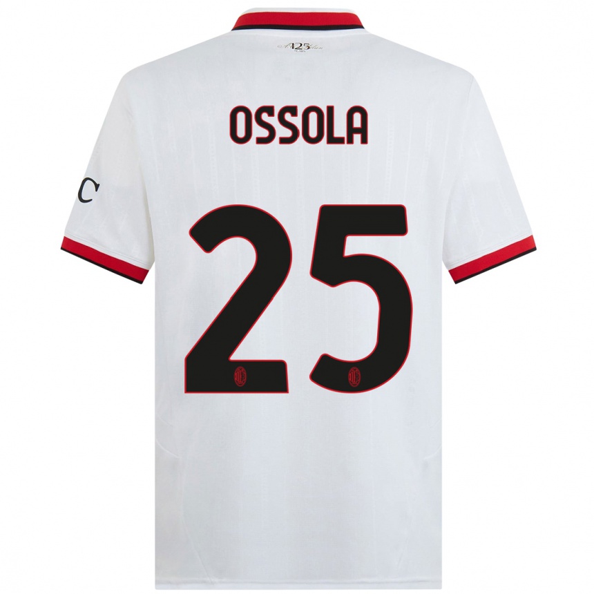 Niño Fútbol Camiseta Lorenzo Ossola #25 Blanco Negro Rojo 2ª Equipación 2024/25