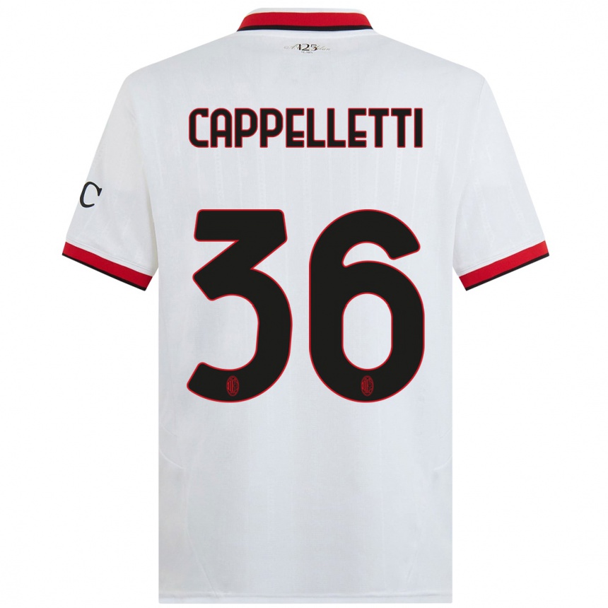 Niño Fútbol Camiseta Mattia Cappelletti #36 Blanco Negro Rojo 2ª Equipación 2024/25