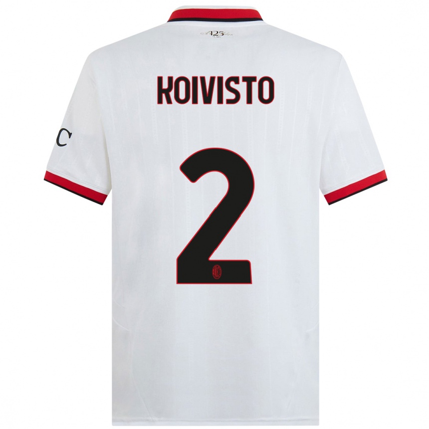 Niño Fútbol Camiseta Emma Koivisto #2 Blanco Negro Rojo 2ª Equipación 2024/25