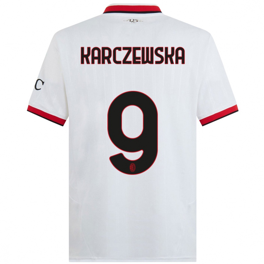 Niño Fútbol Camiseta Nikola Karczewska #9 Blanco Negro Rojo 2ª Equipación 2024/25