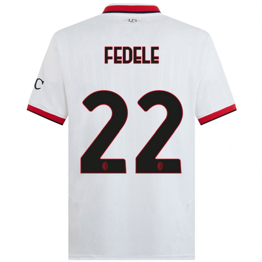 Niño Fútbol Camiseta Noemi Fedele #22 Blanco Negro Rojo 2ª Equipación 2024/25