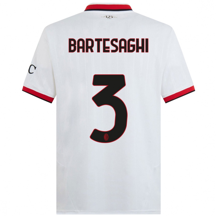 Niño Fútbol Camiseta Davide Bartesaghi #3 Blanco Negro Rojo 2ª Equipación 2024/25