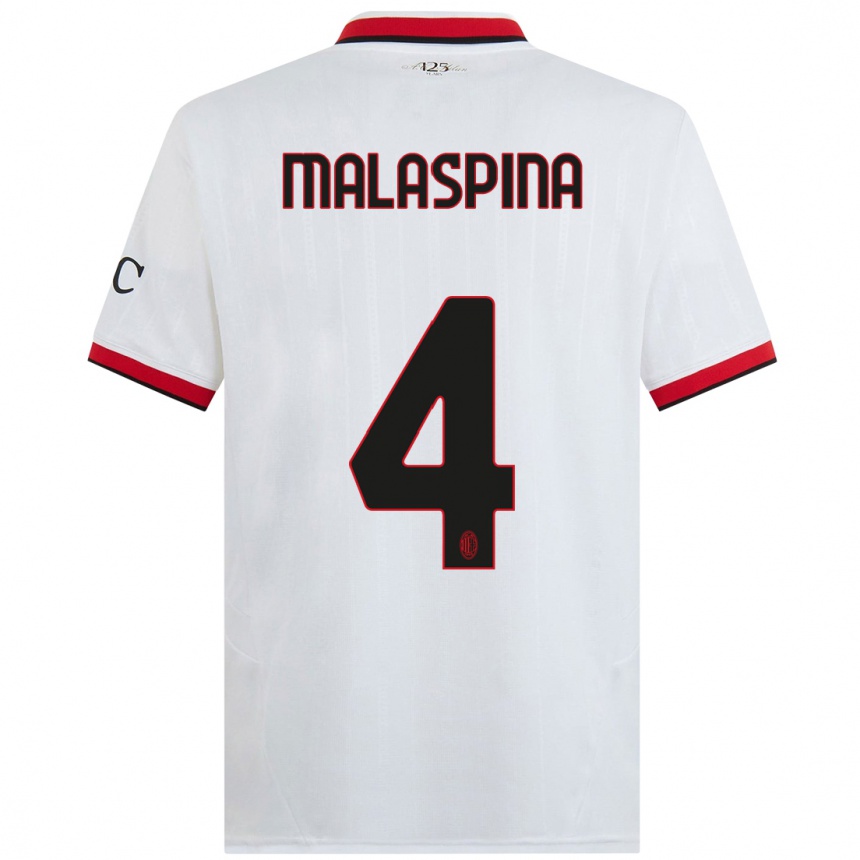 Niño Fútbol Camiseta Mattia Malaspina #4 Blanco Negro Rojo 2ª Equipación 2024/25