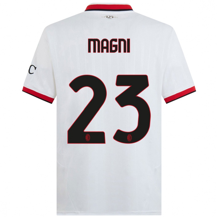 Niño Fútbol Camiseta Vittorio Magni #23 Blanco Negro Rojo 2ª Equipación 2024/25