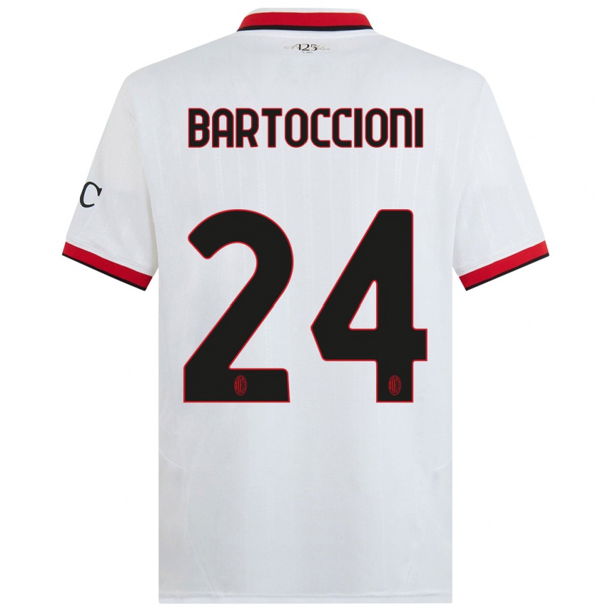 Niño Fútbol Camiseta Andrea Bartoccioni #24 Blanco Negro Rojo 2ª Equipación 2024/25