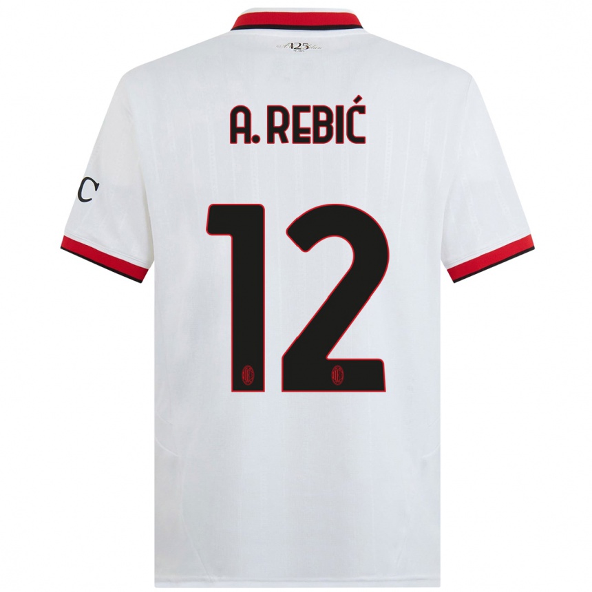 Niño Fútbol Camiseta Ante Rebic #12 Blanco Negro Rojo 2ª Equipación 2024/25