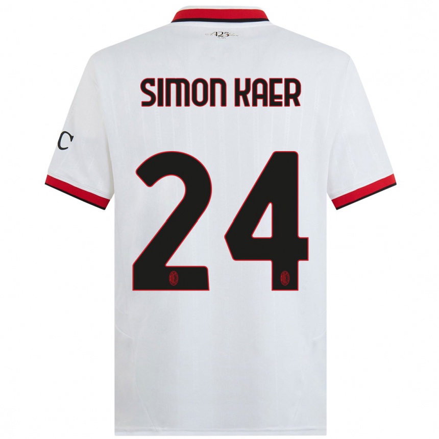 Niño Fútbol Camiseta Simon Kaer #24 Blanco Negro Rojo 2ª Equipación 2024/25