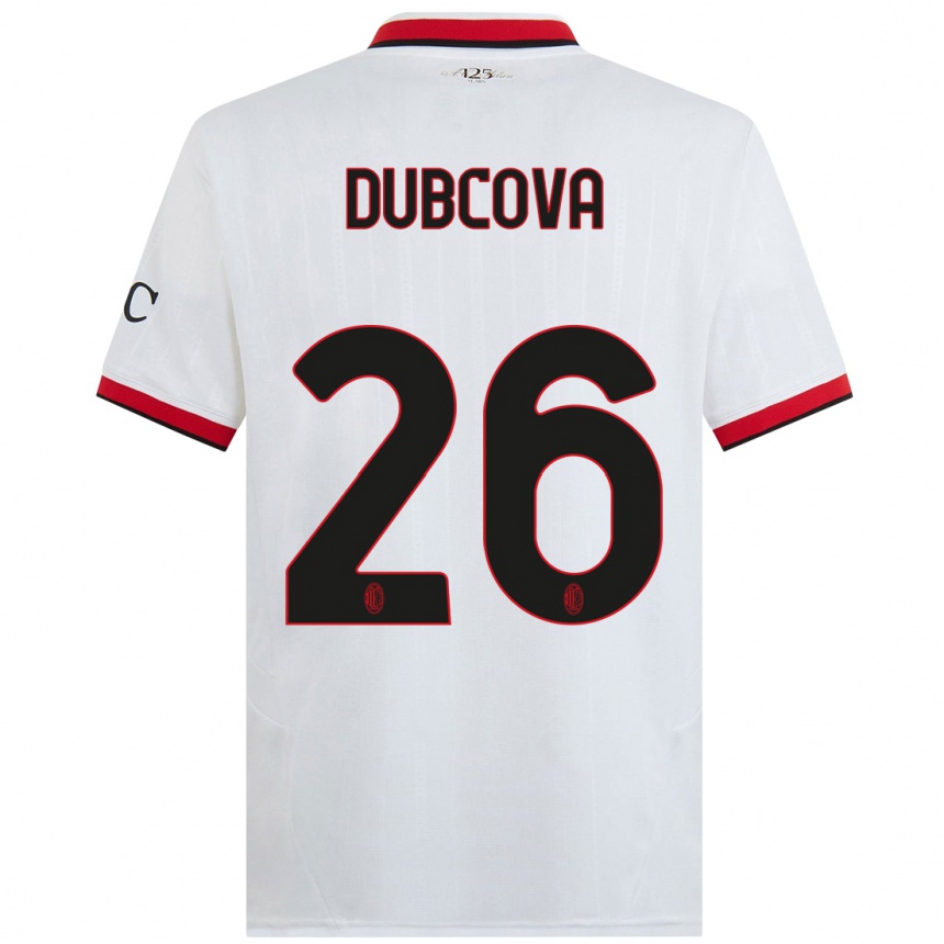 Niño Fútbol Camiseta Michaela Dubcova #26 Blanco Negro Rojo 2ª Equipación 2024/25