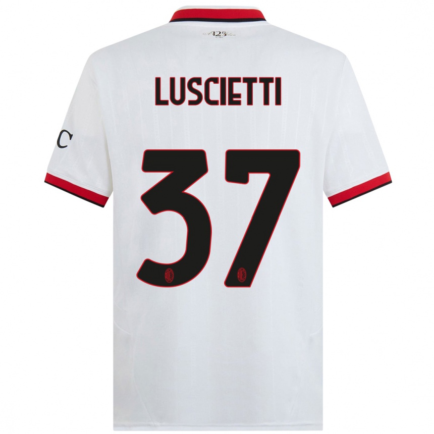 Niño Fútbol Camiseta Abebe Luscietti #37 Blanco Negro Rojo 2ª Equipación 2024/25