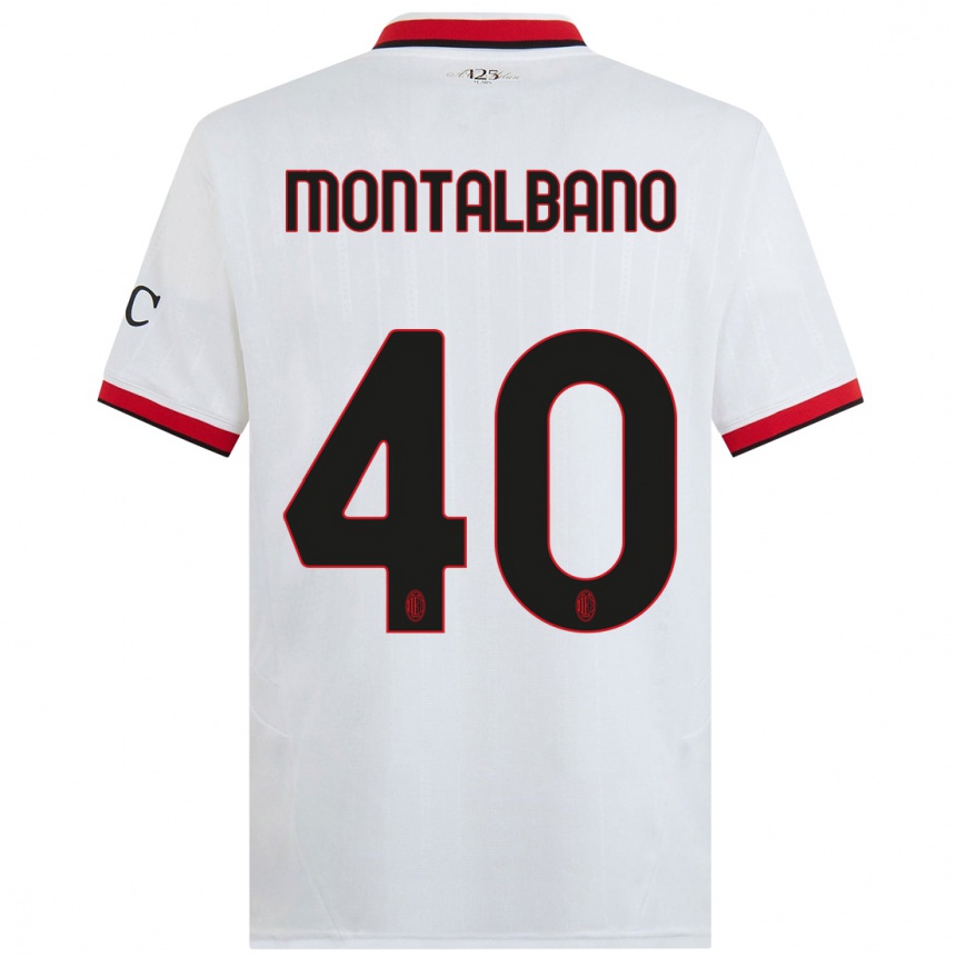 Niño Fútbol Camiseta Nicolo Montalbano #40 Blanco Negro Rojo 2ª Equipación 2024/25