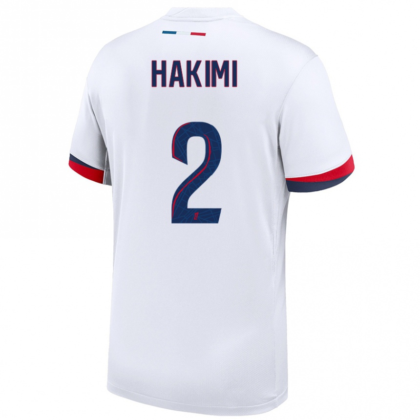 Niño Fútbol Camiseta Achraf Hakimi #2 Blanco Azul Rojo 2ª Equipación 2024/25