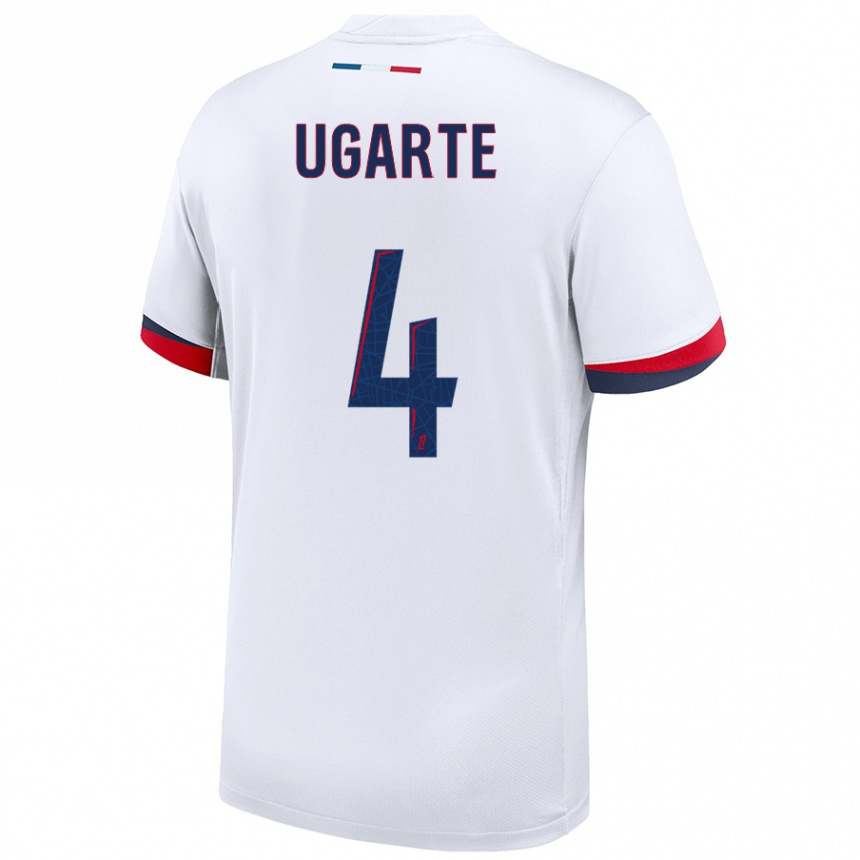 Niño Fútbol Camiseta Manuel Ugarte #4 Blanco Azul Rojo 2ª Equipación 2024/25