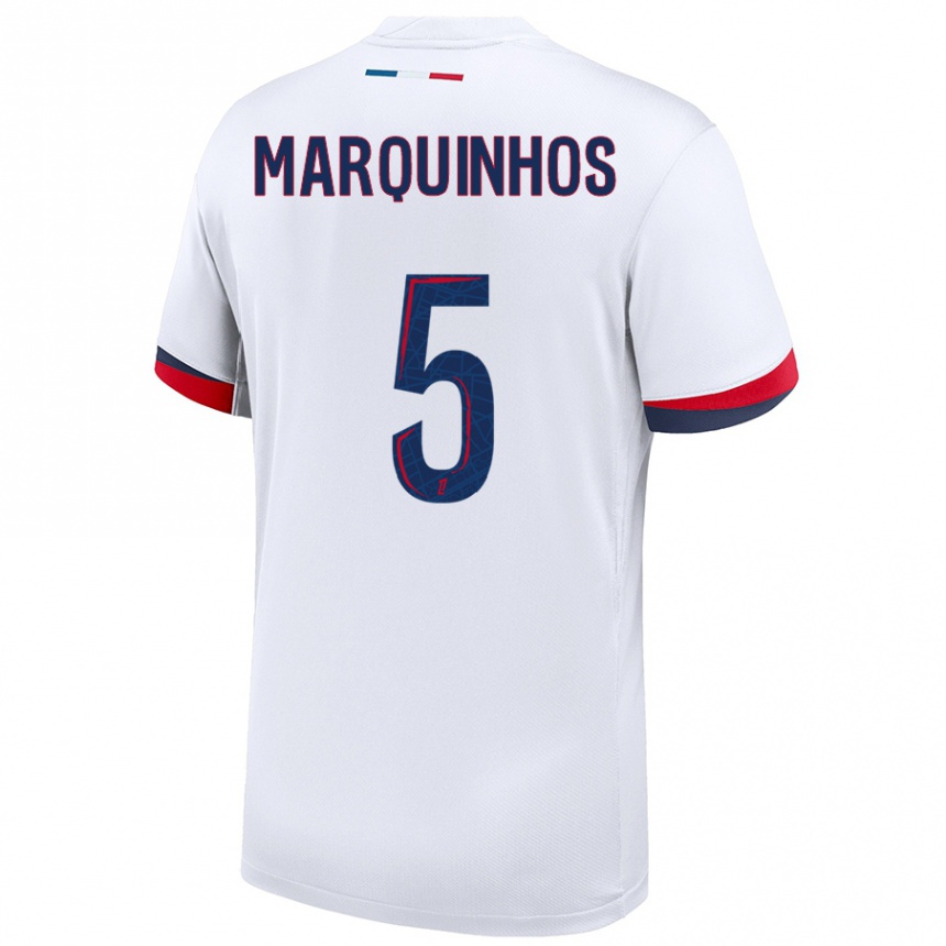 Niño Fútbol Camiseta Marquinhos #5 Blanco Azul Rojo 2ª Equipación 2024/25