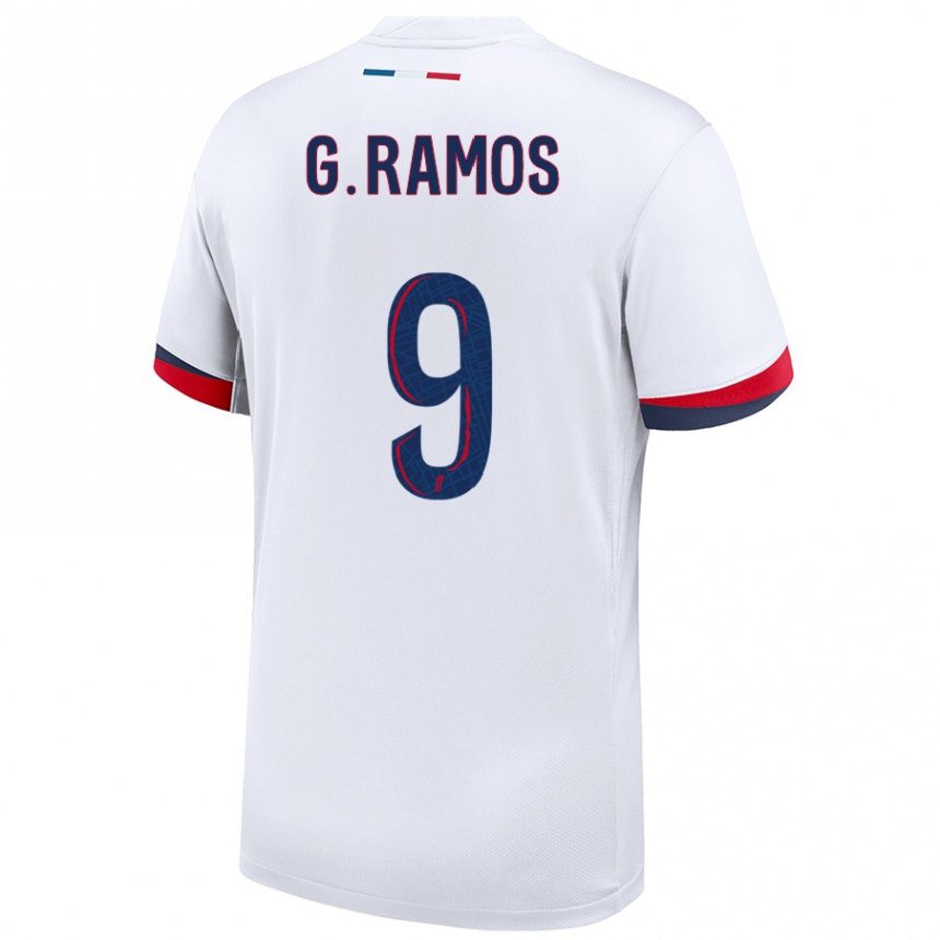 Niño Fútbol Camiseta Gonçalo Ramos #9 Blanco Azul Rojo 2ª Equipación 2024/25