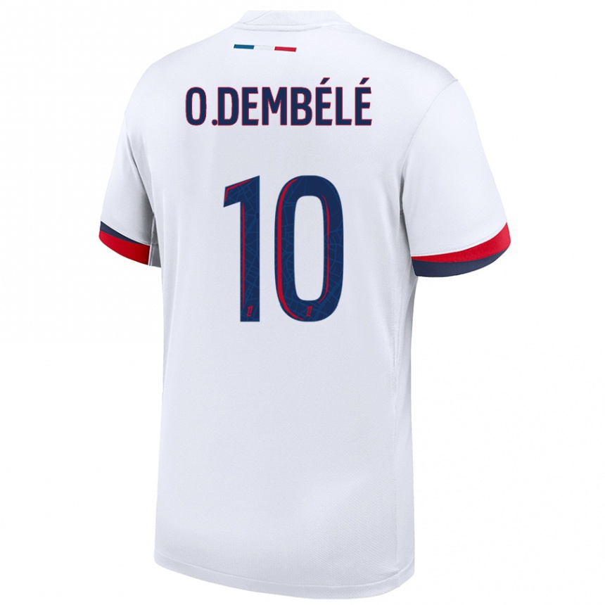 Niño Fútbol Camiseta Ousmane Dembélé #10 Blanco Azul Rojo 2ª Equipación 2024/25