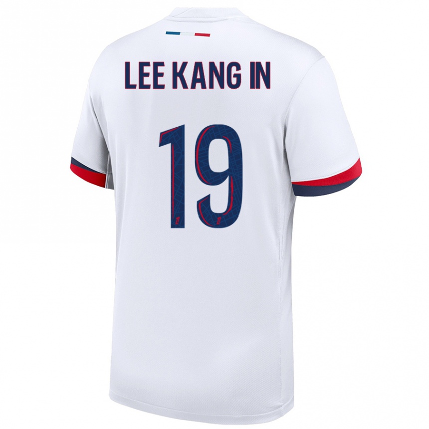 Niño Fútbol Camiseta Kang-In Lee #19 Blanco Azul Rojo 2ª Equipación 2024/25